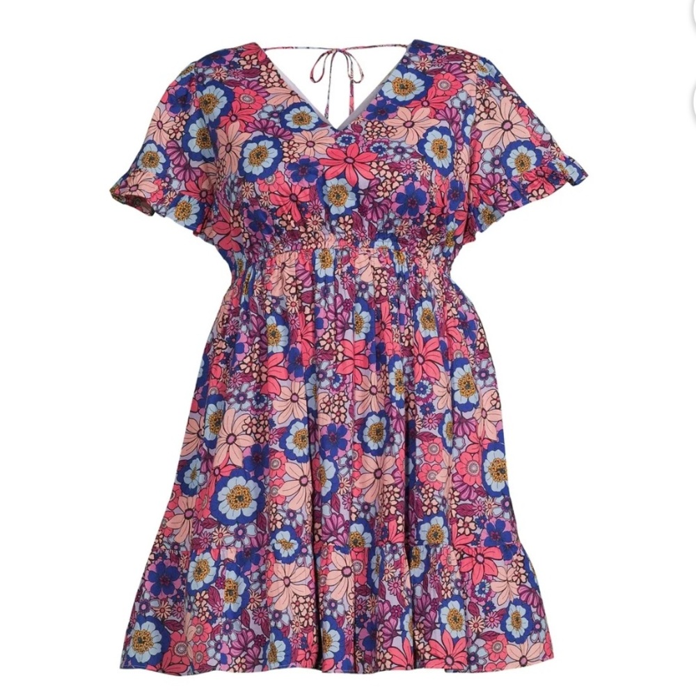 Terra & Sky Pink, Purple and Blue Floral Midi Dress EUC